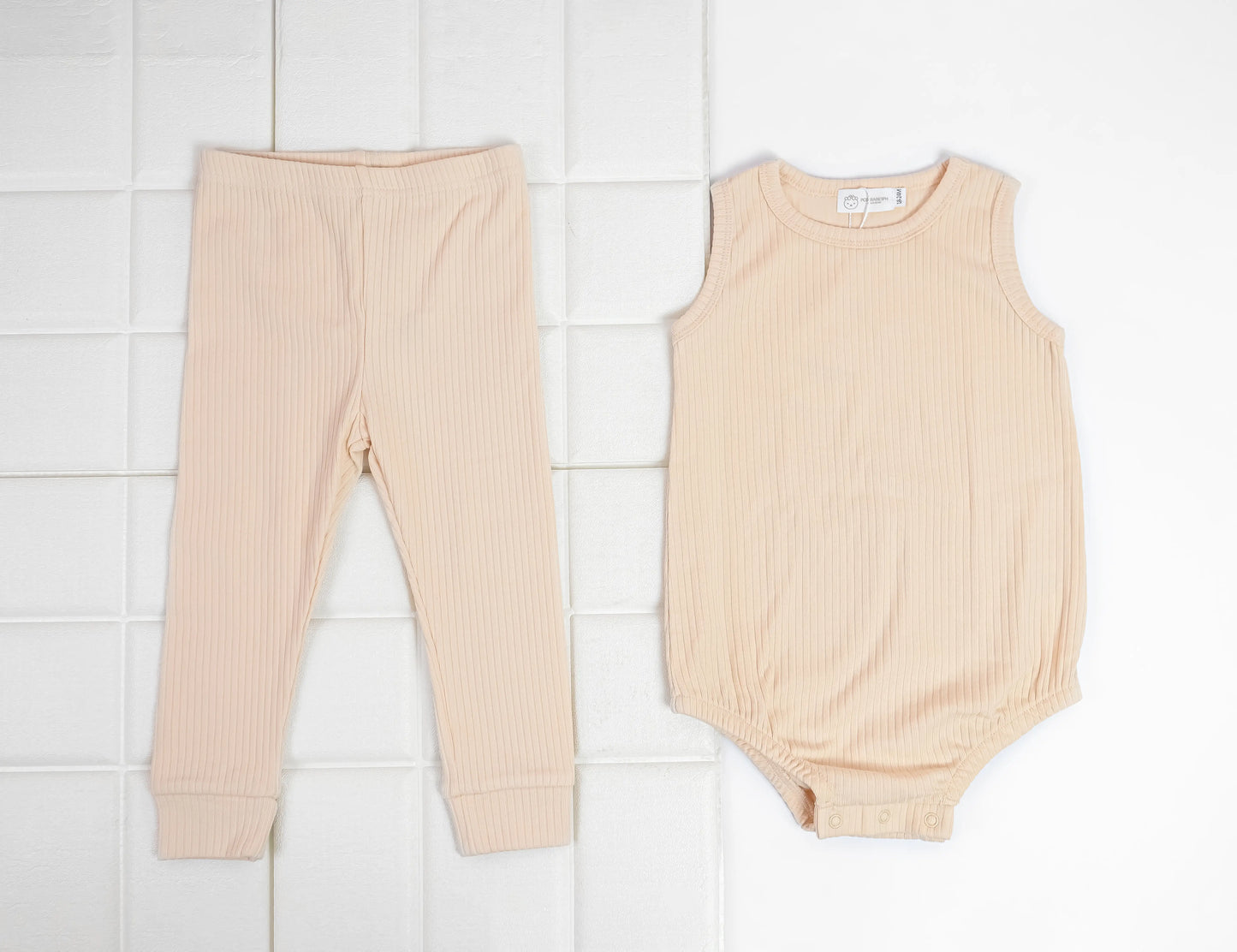 Organic Cotton Ribbed Sleeveless Onesies Bodysuit and Pants Set