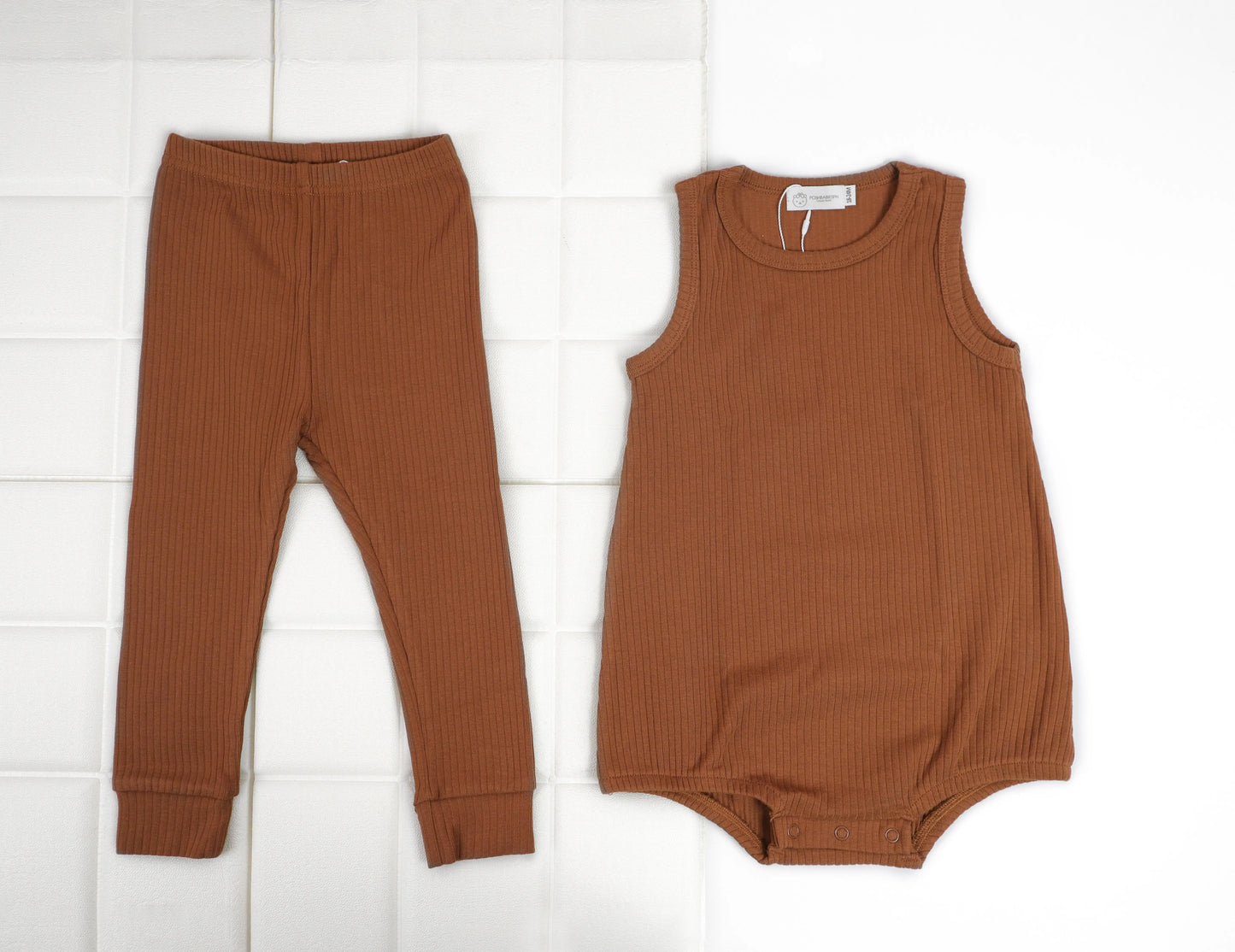 Organic Cotton Ribbed Sleeveless Onesies Bodysuit and Pants Set