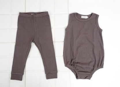 Organic Cotton Ribbed Sleeveless Onesies Bodysuit and Pants Set