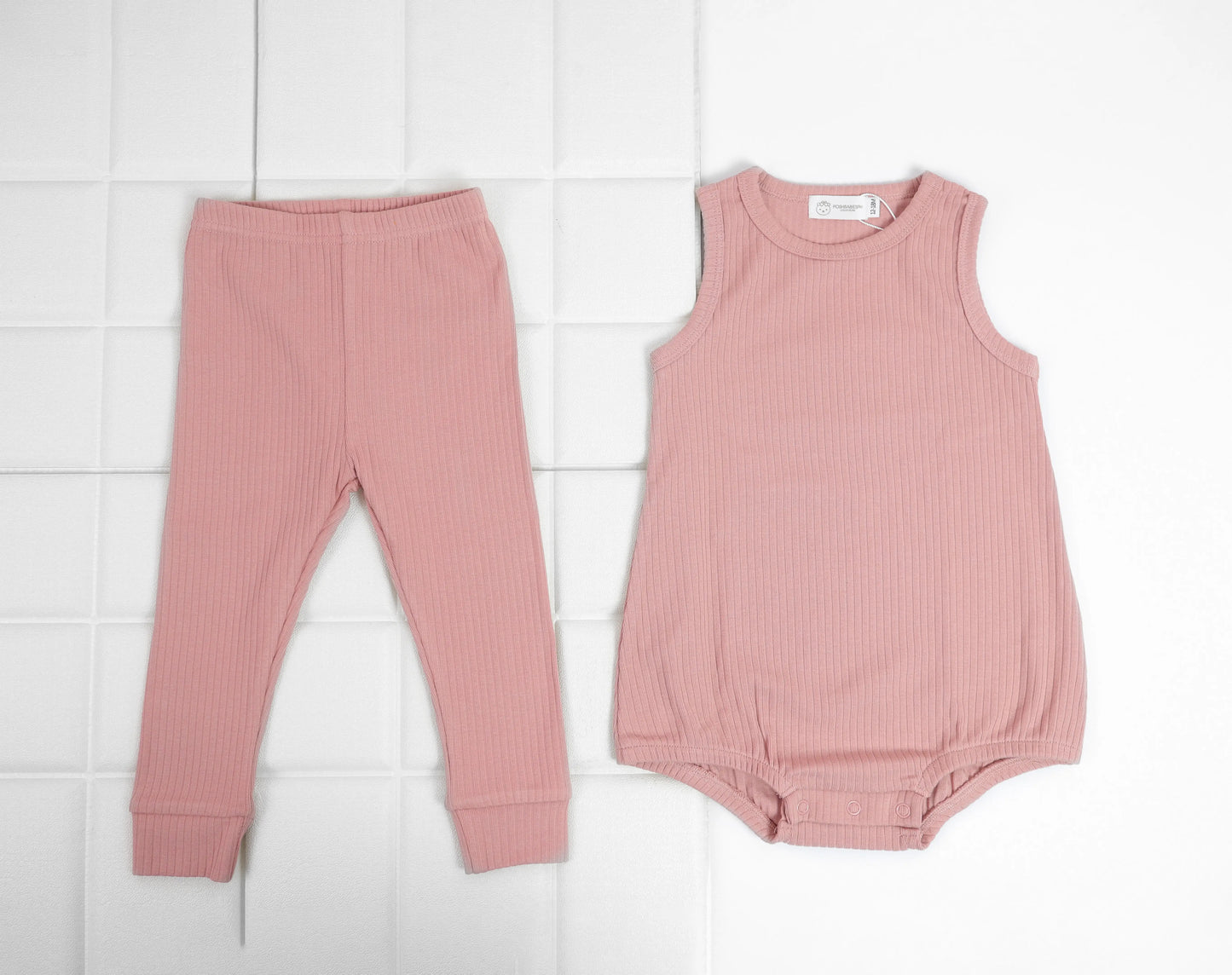 Organic Cotton Ribbed Sleeveless Onesies Bodysuit and Pants Set