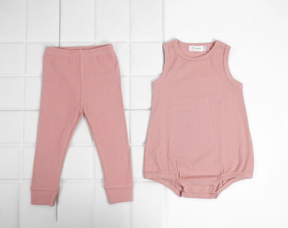 Organic Cotton Ribbed Sleeveless Onesies Bodysuit and Pants Set