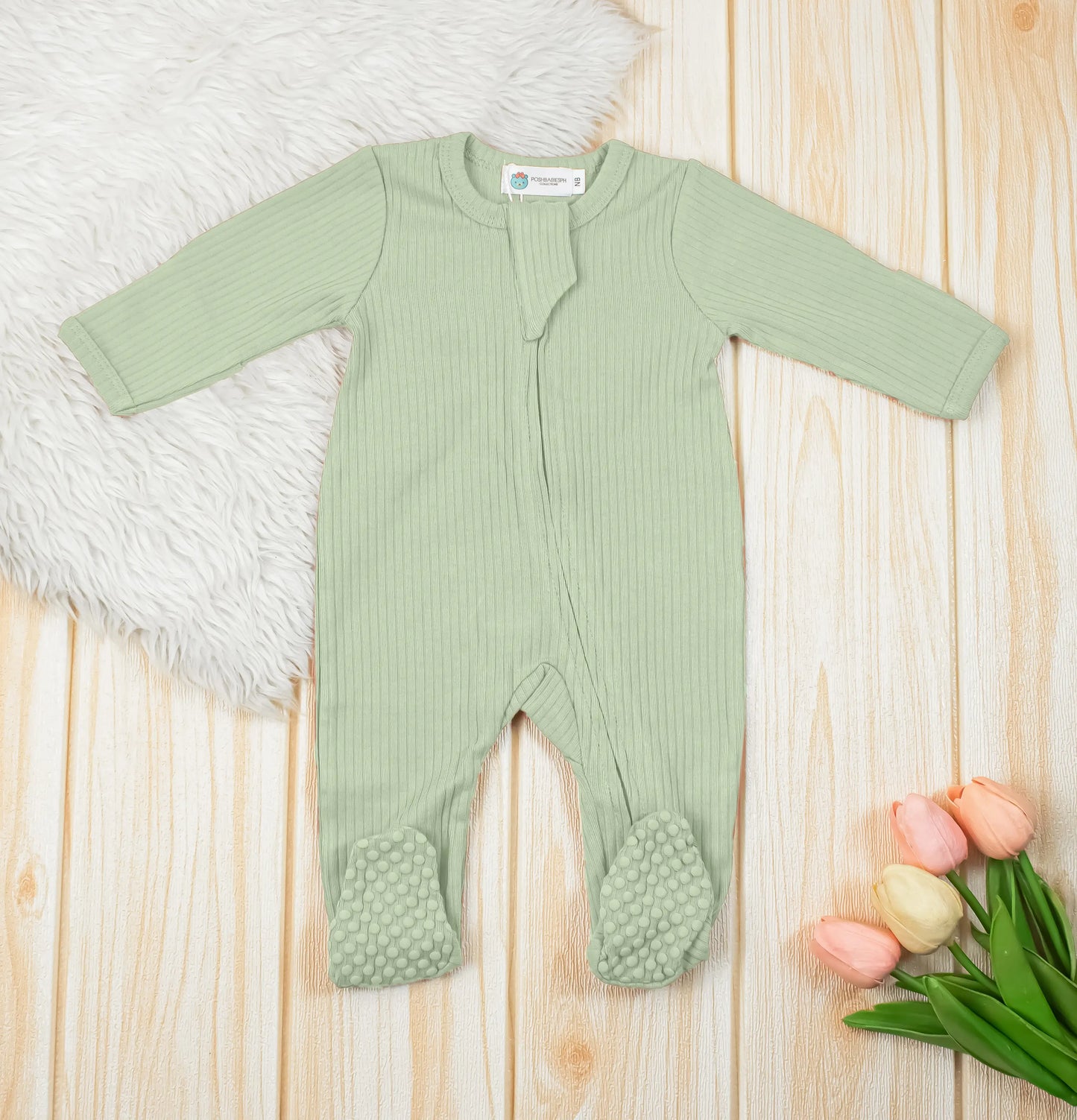 Organic Cotton Ribbed Footed Sleepsuit / Frogsuit