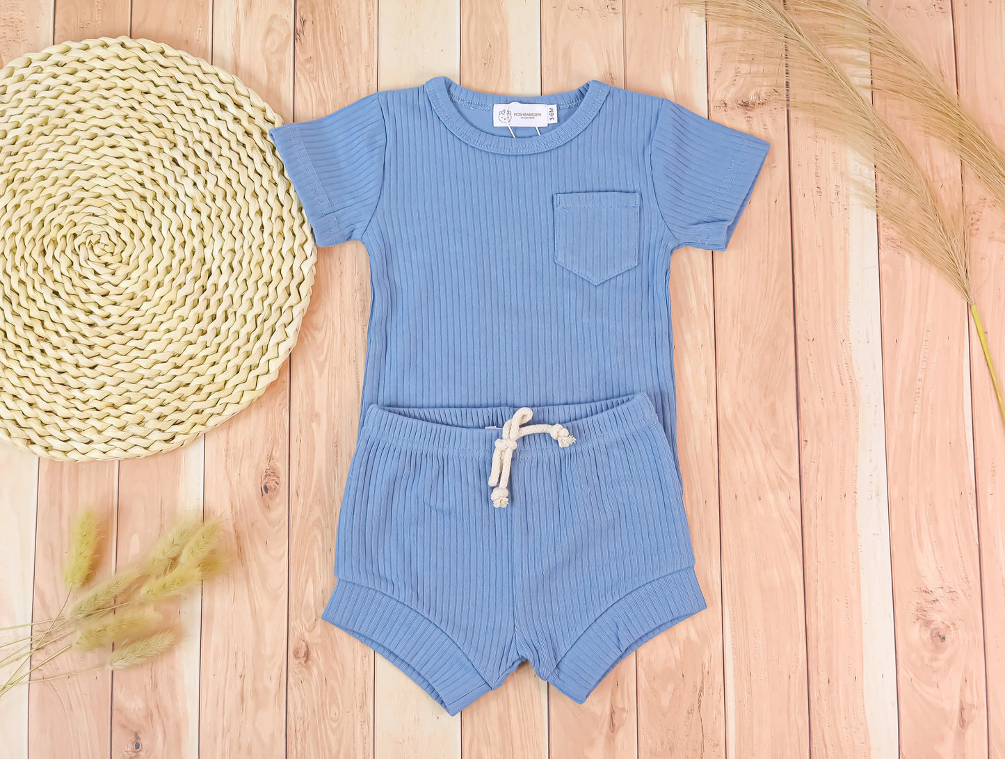 Organic Cotton Ribbed Pocket Top and Shorts Set