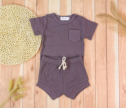 Organic Cotton Ribbed Pocket Top and Shorts Set