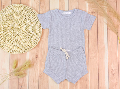 Organic Cotton Ribbed Pocket Top and Shorts Set