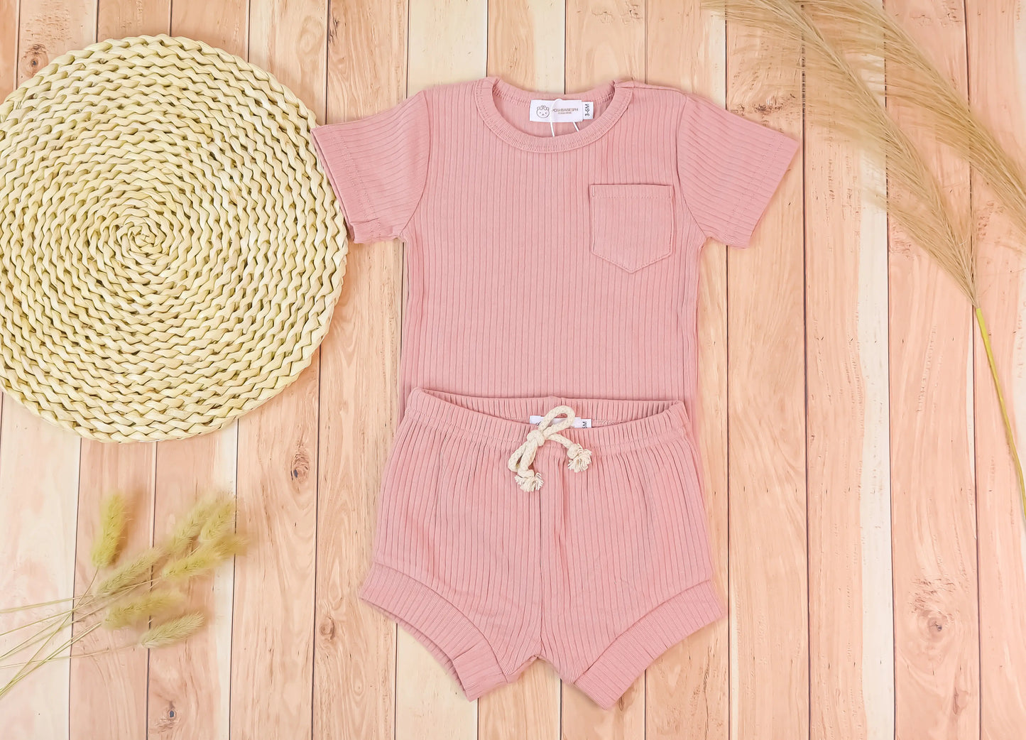 Organic Cotton Ribbed Pocket Top and Shorts Set