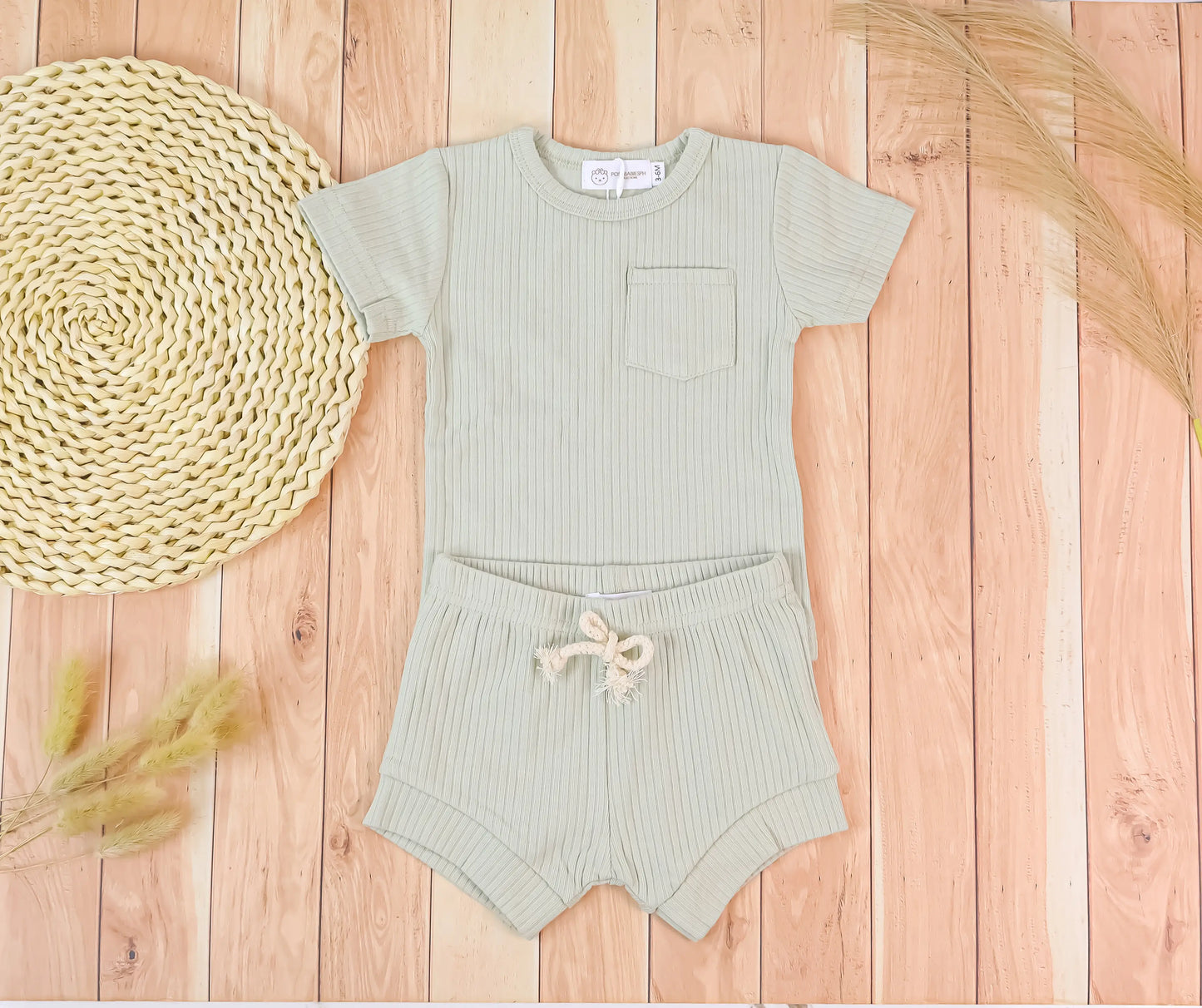 Organic Cotton Ribbed Pocket Top and Shorts Set