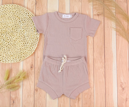 Organic Cotton Ribbed Pocket Top and Shorts Set