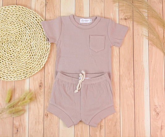 Organic Cotton Ribbed Pocket Top and Shorts Set