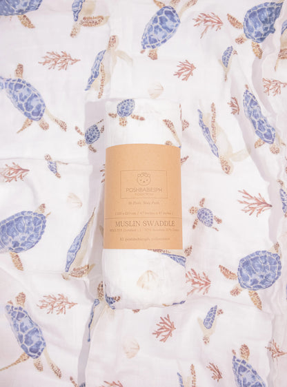 Bamboo Muslin Swaddle - Turtle